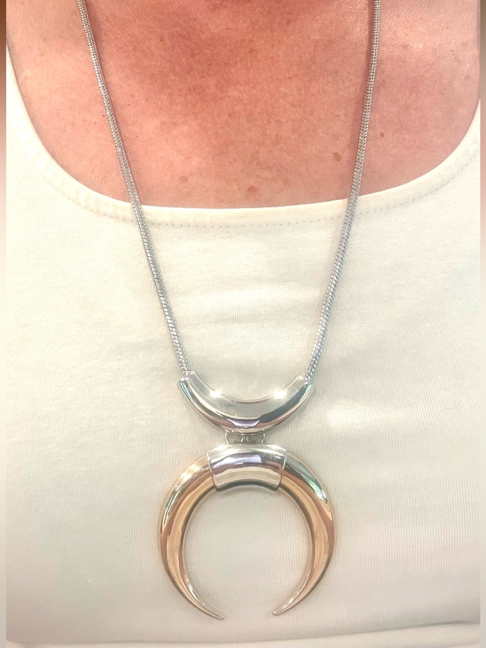 Silver and Gold-Tones Long Pendant necklace